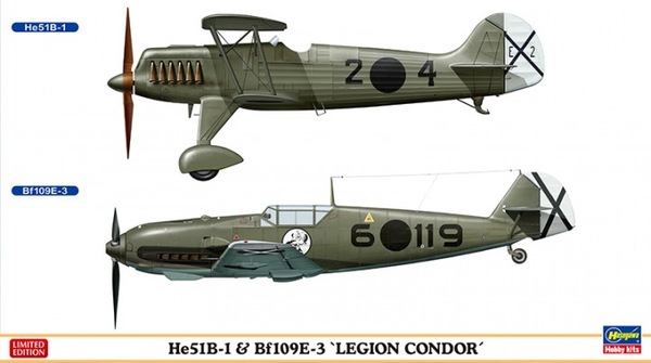 Set 2 Avión 1/72 -He51 B‐1 y Bf109E‐3 &quot;Legión Condor&quot;- Hasegawa
