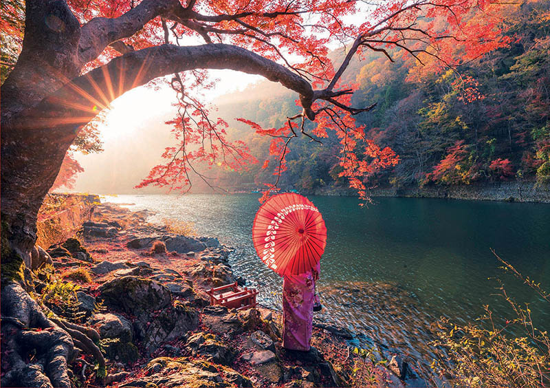 Puzzle 1000 piezas -Amanecer en el Río Katsura, Japón- Educa