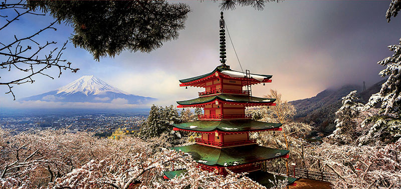 Puzzle 3000 piezas -Monte Fuji y Pagoda Chureito, Japón, Panorama- Educa