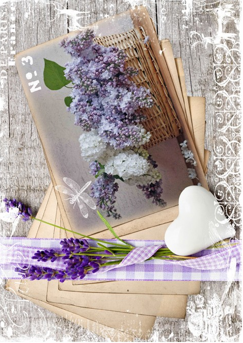 Papel Arroz Decorado 30x40 cm. -Cesta Lilas y Lavanda- Cadence