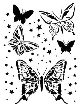 Plantilla Stencil 21 x 30 cm. -Mariposas y Estrellas- Cadence