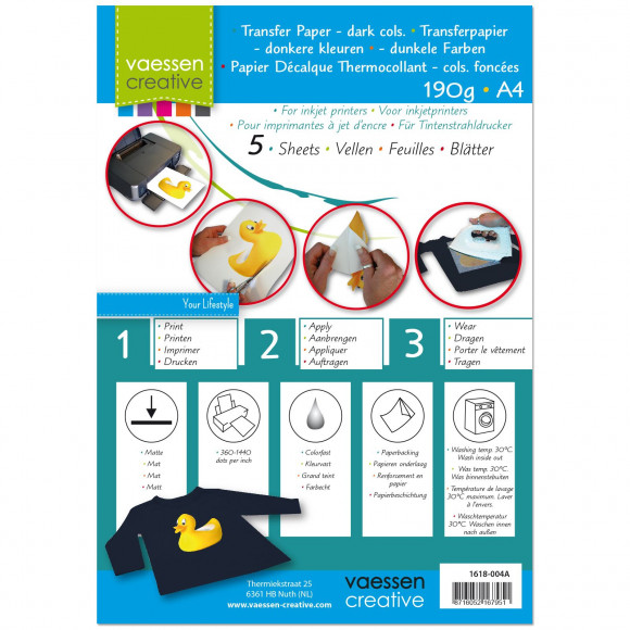 Papel Impresora Transferible -Telas Oscuras- A4 (5 Hojas) Vaessen