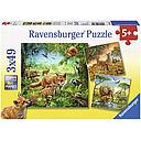 Puzzle 3 x 49 piezas -Animales del Mundo- Ravensburger