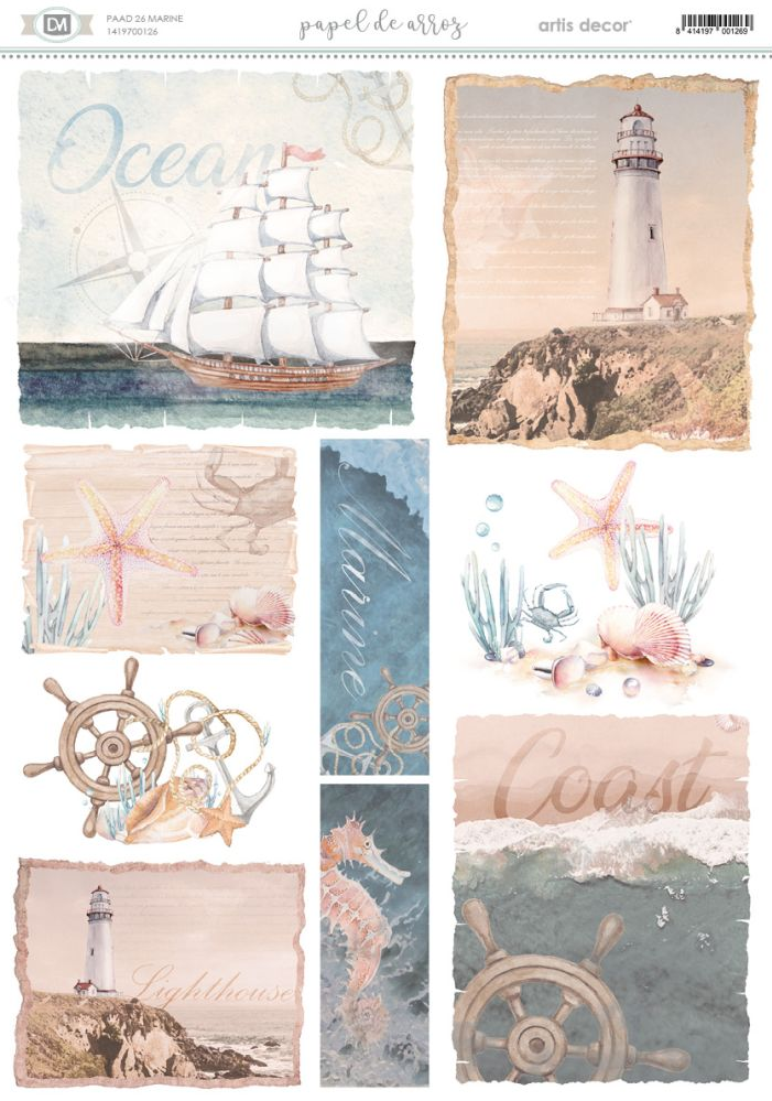 Papel de Arroz Decorado A3 29,7 x 42 cm. cm. -Marine- Artis Decor