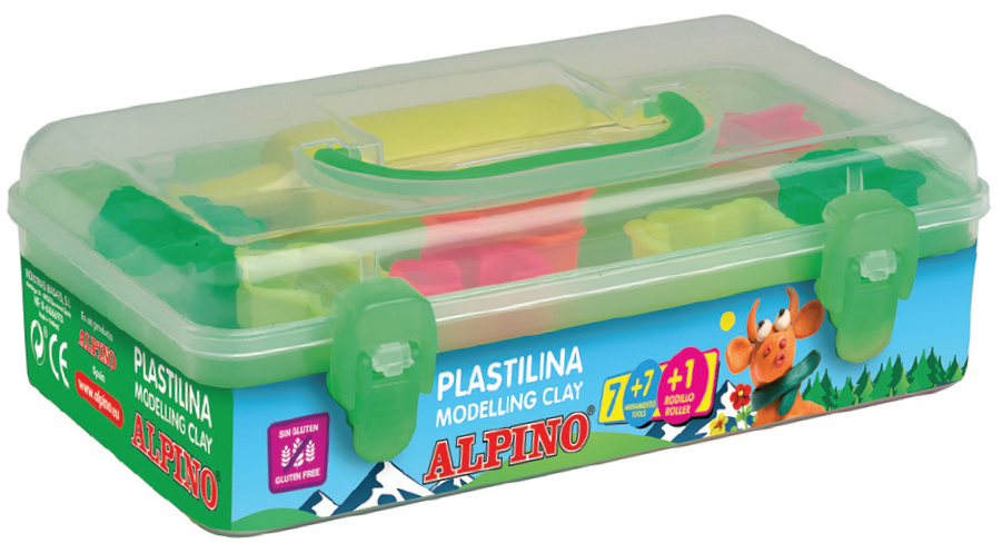 Set Plastilina 7 Colores 70 gr. + Herramientas y Rodillo Alpino