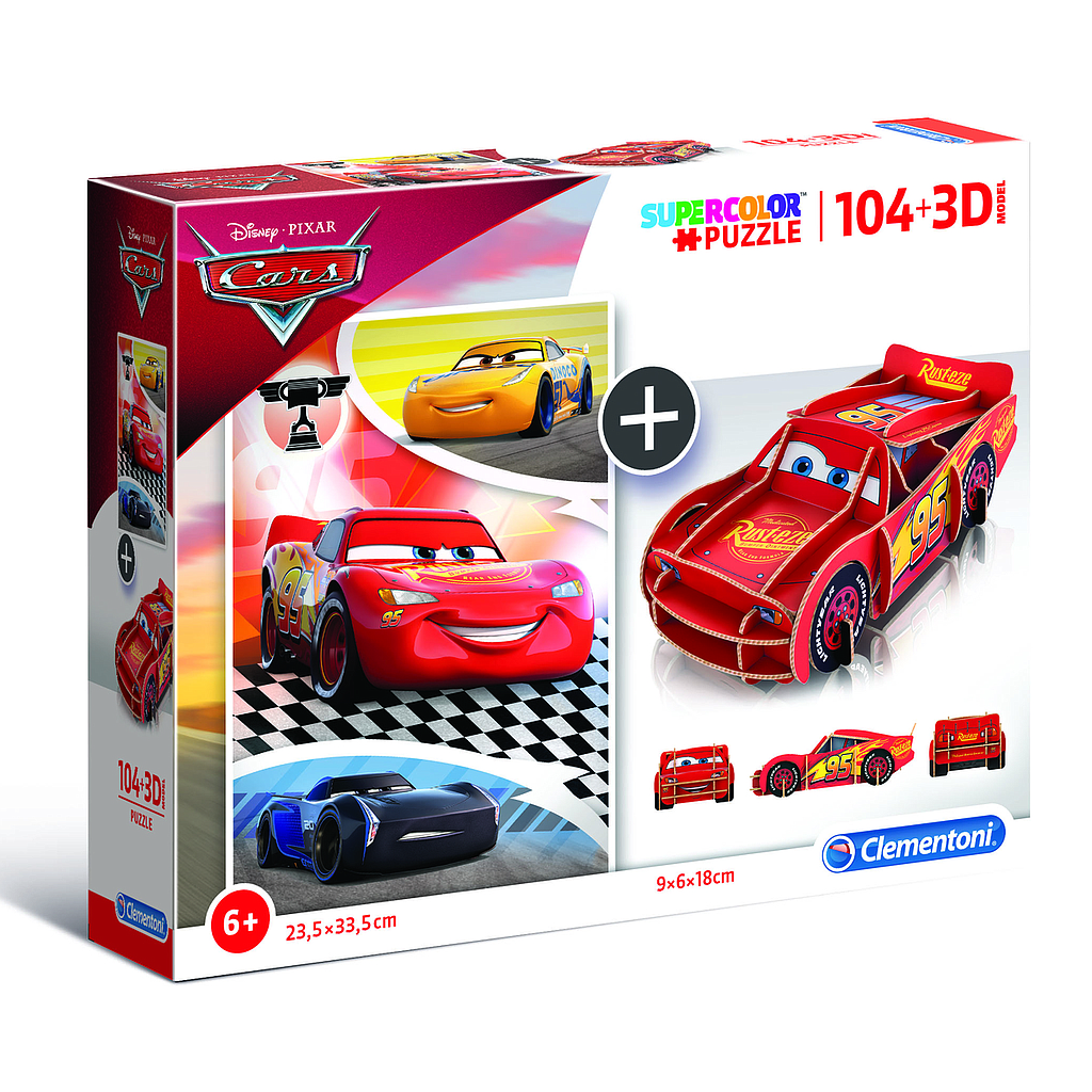 Puzzle 104 piezas + Modelo 3D -Cars- Clementoni