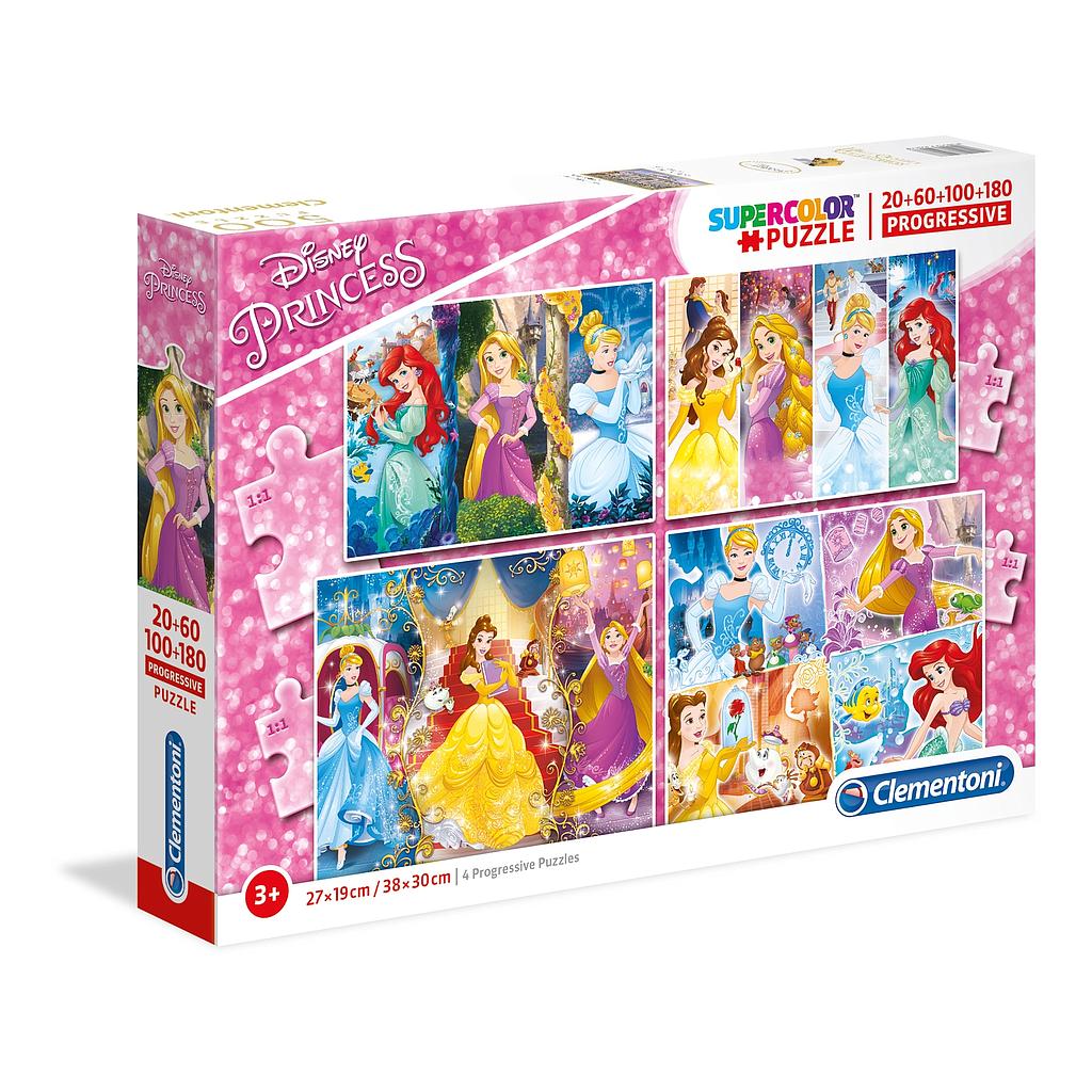 Puzzles Progresivos 20 + 60 + 100 + 180 piezas -Princesas Disney- Clementoni