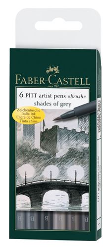 Estuche 6 Rotuladores -Tonos Grises- Pitt Artist Pen Brush Faber-Castell