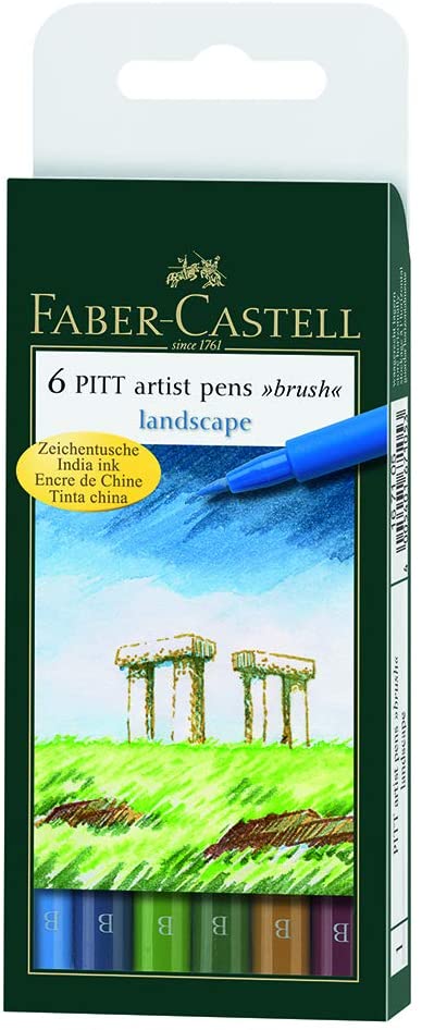 Estuche 6 Rotuladores -Tonos Paisaje- Pitt Artist Pen Brush Faber-Castell