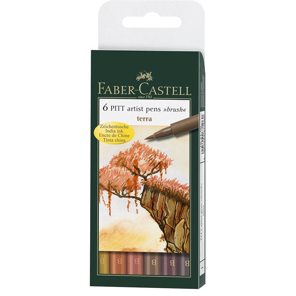 Estuche 6 Rotuladores -Tonos Tierra- Pitt Artist Pen Brush Faber-Castell