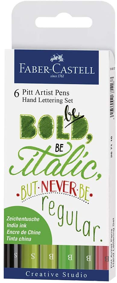 Estuche 6 Rotulador Pitt Artist Pen Hand Lettering -Tonos Verdes- Faber-Castell