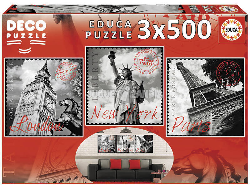 Puzzle 3 x 500 piezas -Grandes Ciudades- Educa