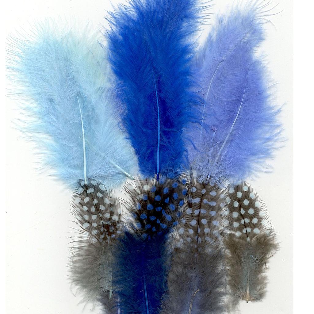 Plumas Marabú y Guinea 5-13 cm. -Azules- (18 pzs.)