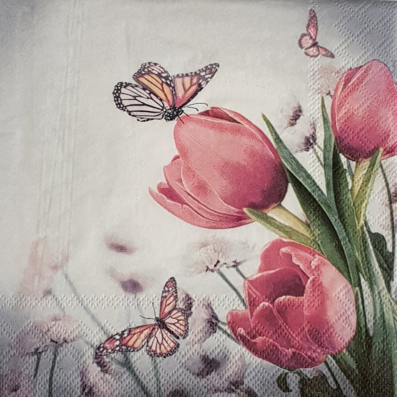 Servilleta 33 x 33 cm. -Butterfly &amp; Tulips-
