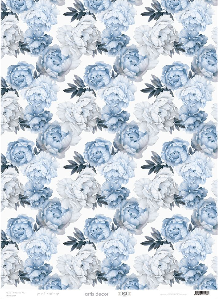 Papel Cartonaje 50 x 70 cm. -Peonia Azul- Artis Decor