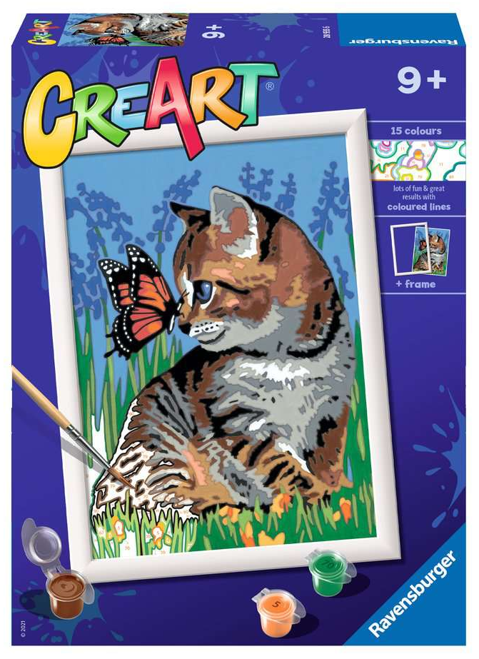 Set CreArt Pintar por Números -Gatito y Mariposa- Ravensburger