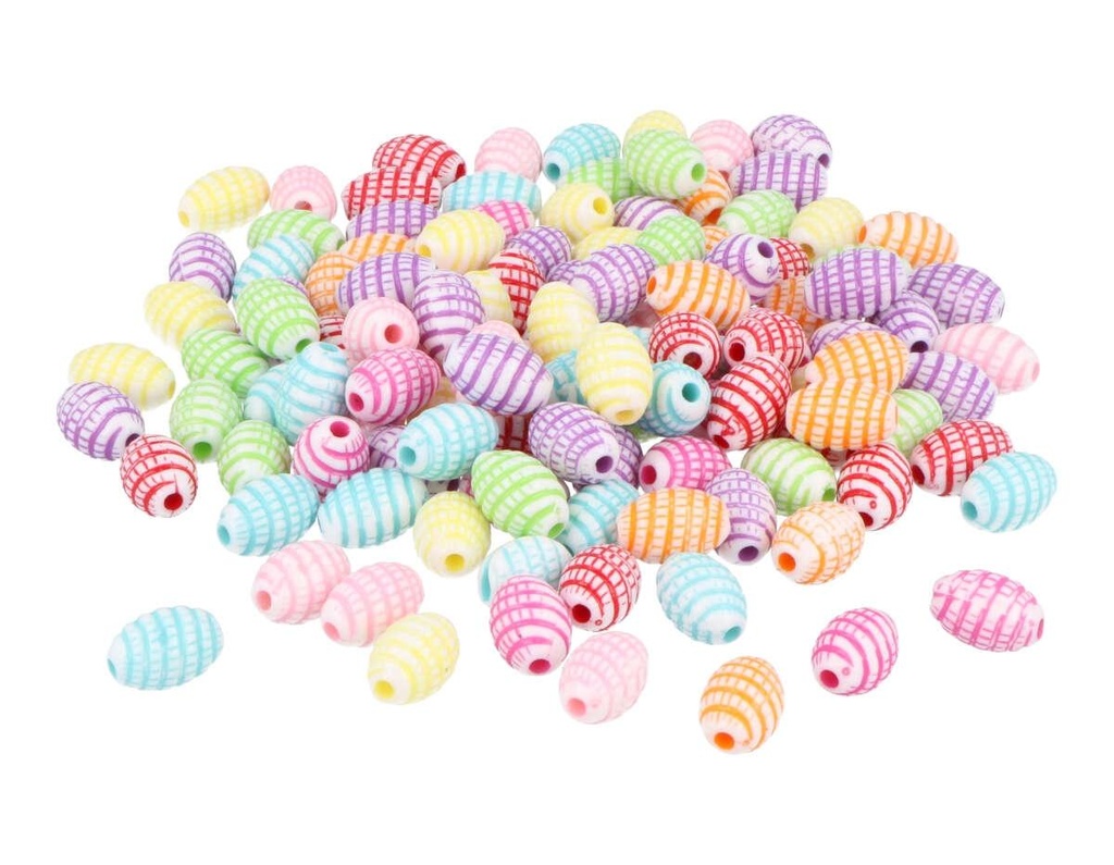 Cuentas Plástico Olivas Estriadas Multicolor Opaco 12 x 8 mm. (550 pzs.)