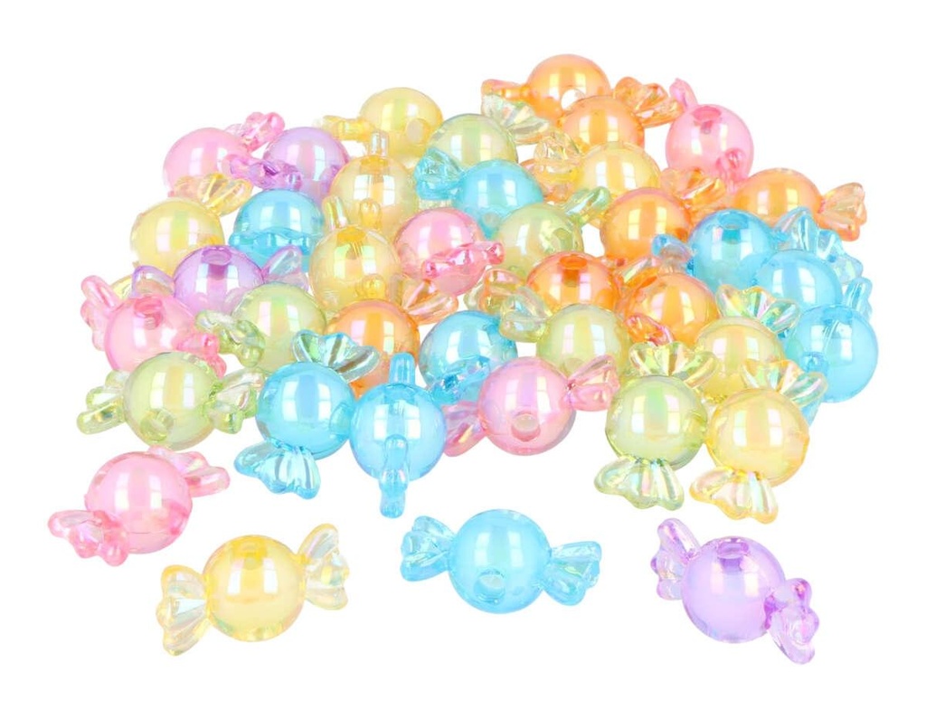 Cuentas Plástico Bombones 17 x 8 mm. Multicolor Transparente (60 pzs.)