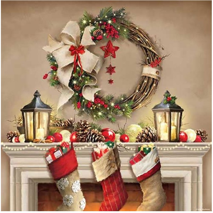 Servilleta 33 x 33 cm. -Wreath and Socks-