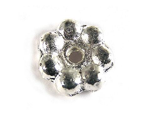 Cuenta metálica 9 mm.  zamak flor plateado B-20 uds.