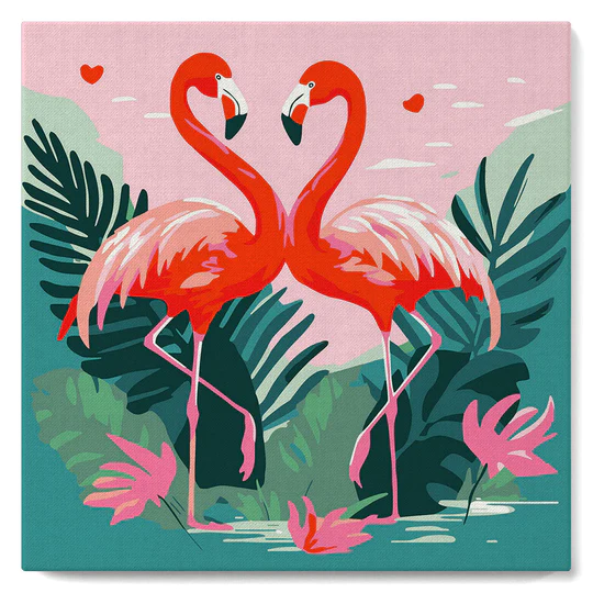 Pintar Por Números -Flamencos Rosas Tropicales- Bastidor 20 x 20 cm. Figured´Art