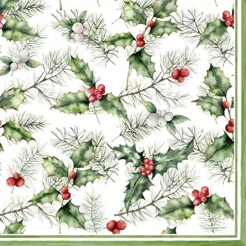 Servilleta 33 x 33 cm. -Navidad Ramas de Acebo-