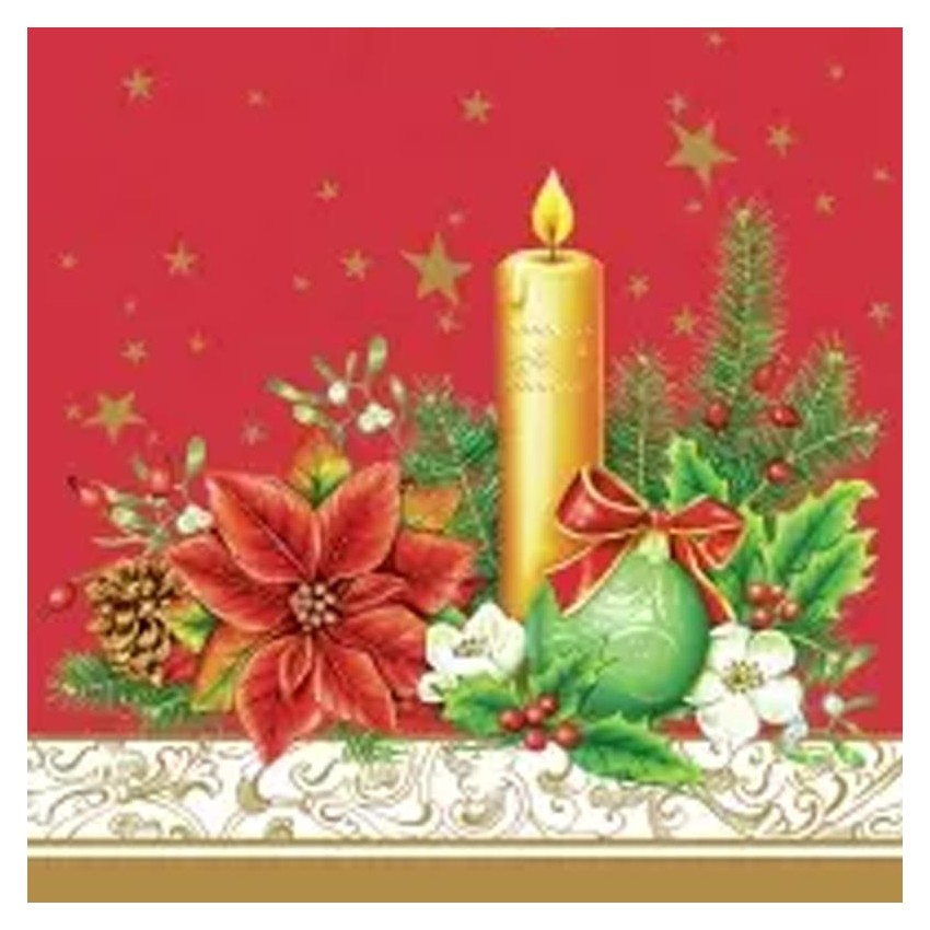 Servilleta 33 x 33 cm. -Navidad Centro Flor-Vela