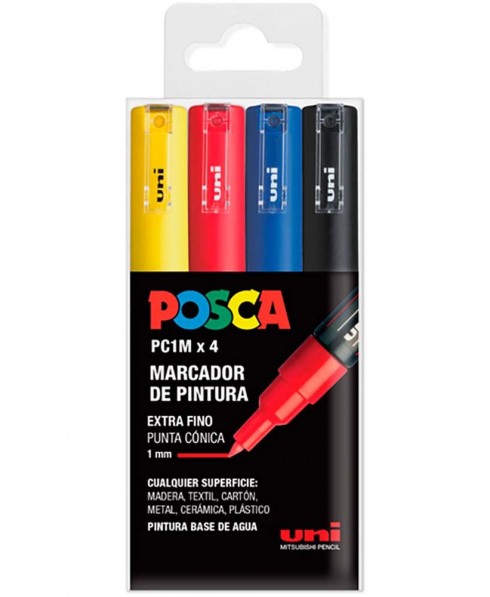 Estuche 4 Rotulador Marcador PC1M -Colores Básicos- Posca