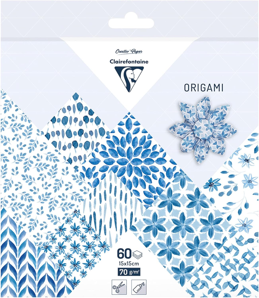 Set Papel Origami -Shibori Floral- 60 Hojas 15 x 15 cm. 70 gr. Clairefontaine
