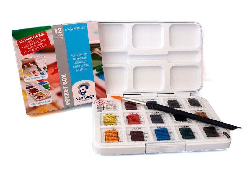 OFERTA Estuche 12+3 Med. Pastillas Acuarela Van Gogh Talens