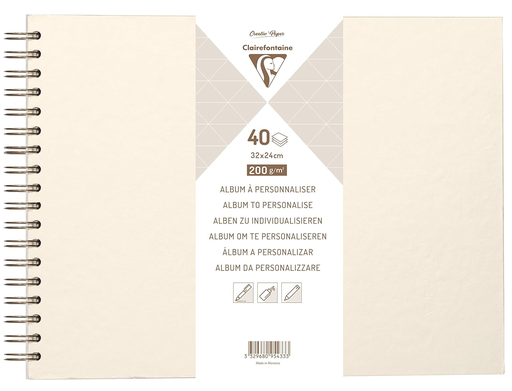 [95433C] Bloc Scrap Espiral 40 Hojas 33 x 24 cm. 200 gr. Blanco Metalizado Clairefontaine