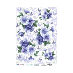 [YBK0003] Papel Arroz Decorado 30x40 cm. -Flores Violeta- Yobanka Art