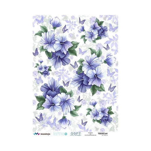[YBK0003] Papel Arroz Decorado 30x40 cm. -Flores Violeta- Yobanka Art