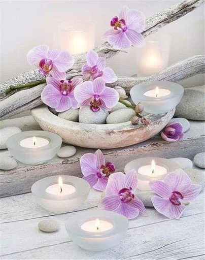 [DP-348-Y] Pintar con Diamantes -Flores y Velas- Bastidor 40 x 50 cm. Figured´Art