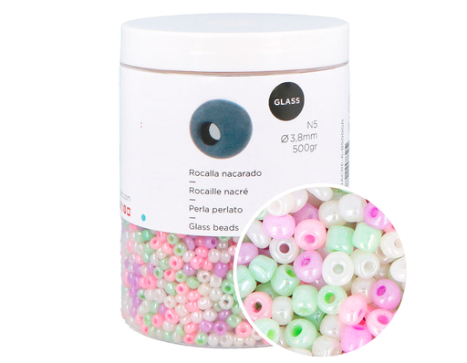 [ROC-NACRE-6-B50] Rocalla Vidrio Redonda Nacarado -Colores Surtidos- 3,8 mm. 6/0 (500 gr.)