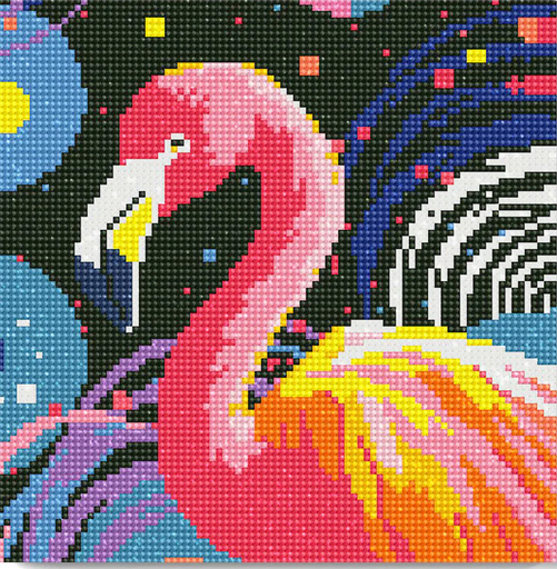 [DP-SFA100-Y] Pintar con Diamantes -Flamant Rose Abstrait Pop Art- Bastidor 25 x 25 cm. Figured´Art