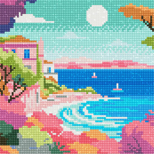 [DP-SFA178-Y] Pintar con Diamantes -Riviera Francesa Coloreada- Bastidor 25 x 25 cm. Figured´Art