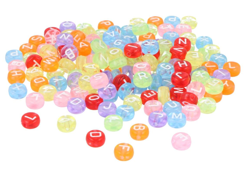 [E6772-MULTI] Cuentas Plástico 7 mm. Redondas Colores Surtidos -Letras- (1200 pzs.)