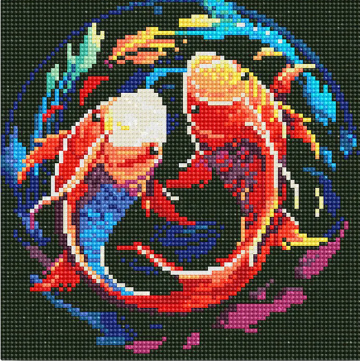 [DP-SFA153-Y] Pintar con Diamantes -Carpas Koi Coloridas- Bastidor 25 x 25 cm. Figured´Art