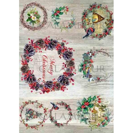 [23909455] Papel Arroz Decorado 35 x 50 cm. -Navidad Tabla Guirnalda- Calambour