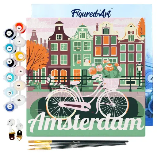 [SFA143-Y] Pintar Por Números -Poster de Viaje a Amsterdam- Bastidor 20 x 20 cm. Figured´Art