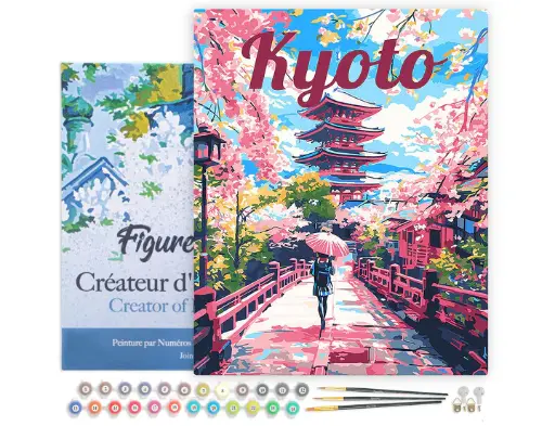 [FA10255-Y] Pintar Por Números -Poster Viaje a Kyoto en Flor- Bastidor 40 x 50 cm. Figured´Art