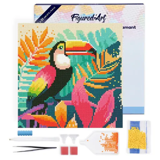 [DP-SFA106-Y] Pintar con Diamantes -Tucán Tropical- Bastidor 25 x 25 cm. Figured´Art