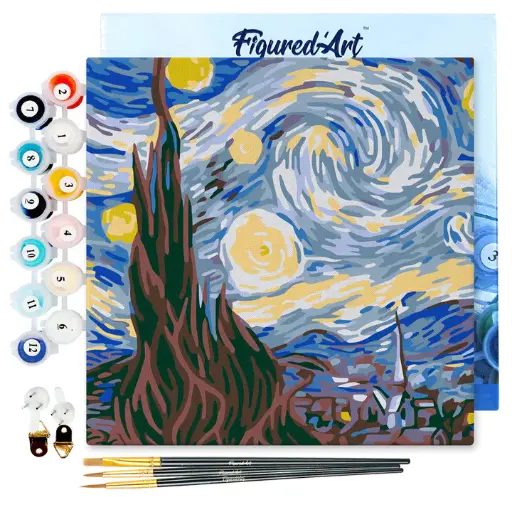 [SFA089-Y] Pintar Por Números -Noche Estrellada, Van Gogh- Bastidor 20 x 20 cm. Figured´Art
