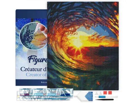[DP-FA10235-Y] Pintar con Diamantes -Ola a la Puesta de Sol- Bastidor 40 x 50 cm. Figured´Art