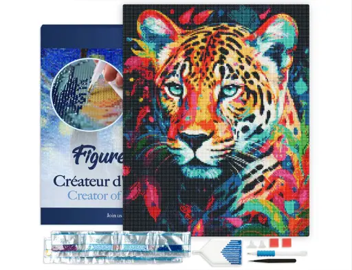 [DP-FA10202-Y] Pintar con Diamantes -Leopardo Coloreado Abstracto- Bastidor 40 x 50 cm. Figured´Art