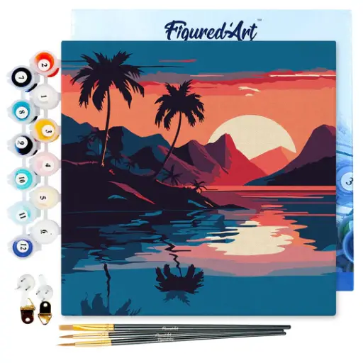 [SFA171-Y] Pintar Por Números -Mar a la Puesta de Sol- Bastidor 20 x 20 cm. Figured´Art