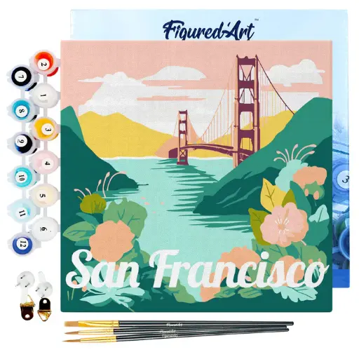 [SFA134-Y] Pintar Por Números -Poster de Viaje a San Francisco- Bastidor 20 x 20 cm. Figured´Art