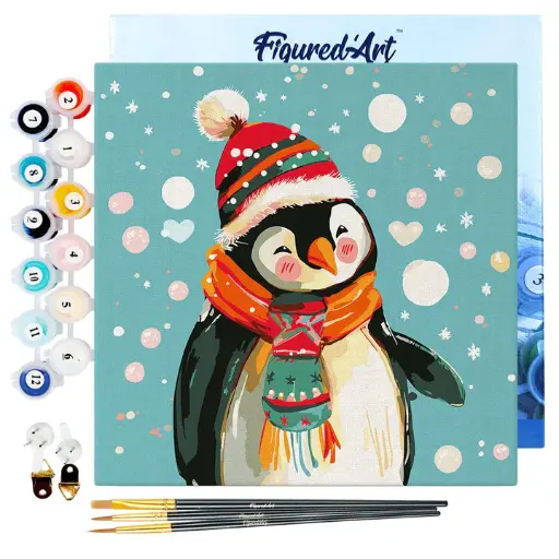 [SFA269-Y] Pintar Por Números -Pingüino Feliz- Bastidor 20 x 20 cm. Figured´Art