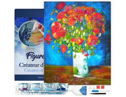 [DP-FA10120-Y] Pintar con Diamantes -Jarrón con Amapolas, Van Gogh- Bastidor 40 x 50 cm. Figured´Art